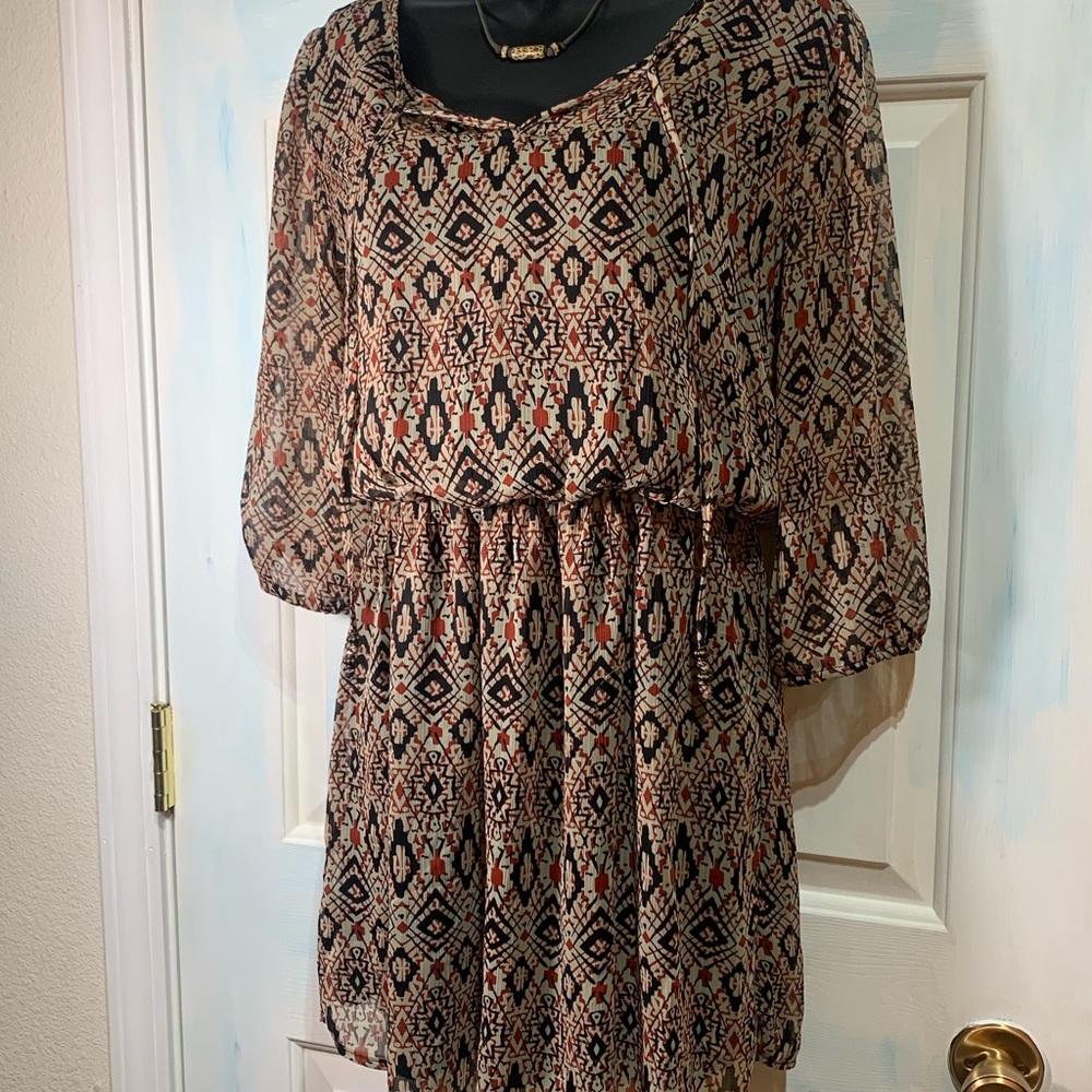 BeBop Geometric Black and Tan Mini Dress